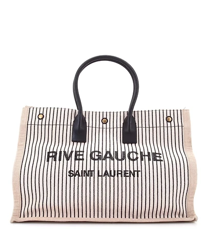 Pre-Owned Saint Laurent Large Rive Gauche Shopper Tote Striped Canvas
