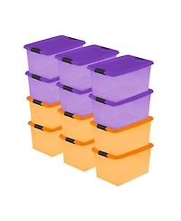 Sterilite 64 Quart Latching Plastic Storage Container, Purple and Orange (12 Pack)