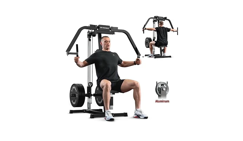 Syedee Chest Fly and Reverse Delt Machine, Plate-Loaded Pec Deck, 400 Lbs Upper Body Specialty Machine, 4-Level Seat, 2:1 Ratio, Aluminum Pulleys