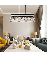 Clihome 32" Rectangle Industrial 5-Light Pendant Chandelier With Adjustable Hanging Light