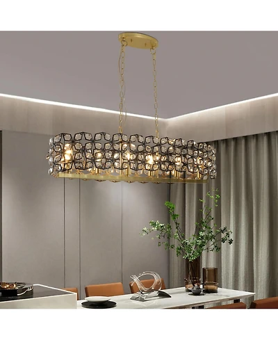 Clihome 39" Crystal Gold Pendant Chandelier, Geometric Modern Light Fixture (Bulb Not Included)