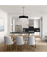Clihome 18" Modern Crystal Chandelier with Imitation Velvet Anti-Glare Shade (Bulb Not Included)