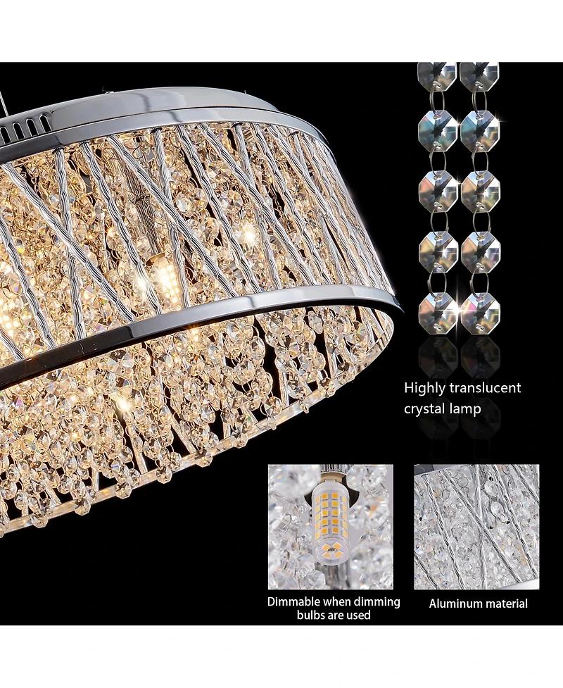 Clihome Crystal Chandelier 19" Round Ceiling Light Flush Mount Ceiling Light Fixture (Bulb Not Included)