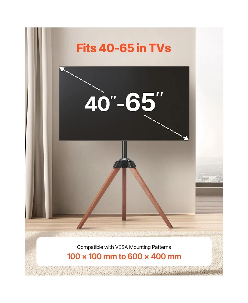 Sugift Tripod Easel Floor Tv Stand for 40 to 65 Inch Screens with 18 Degree Swivel and 99 Pound Capacity