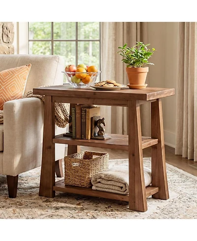 Tribesigns 27.55" Solid Wood End Table with 3-Tier Shelves