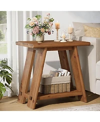 Tribesigns Solid Wood Side Table with 2-Tier Storage