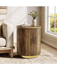 Tribesigns Fluted Round Side Table, Small Bedside Table for Sofa, for Small Spaces, Living Room, Bedroom