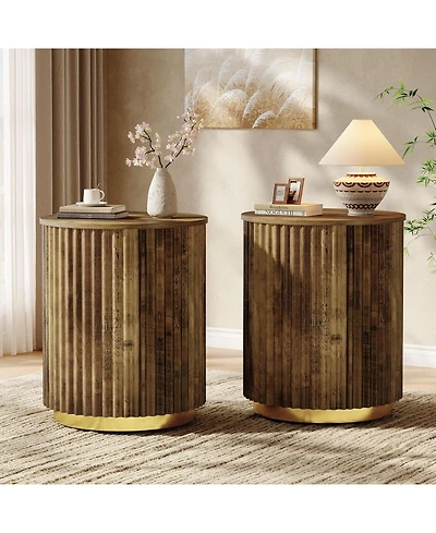 Tribesigns Round Side Table Set of 2, Small Bedside Table for Sofa