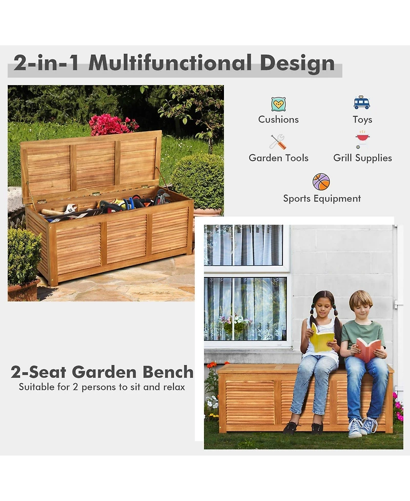 Mecale 46-Gallon Acacia Wood Deck Storage Bench with Flip Top Lid