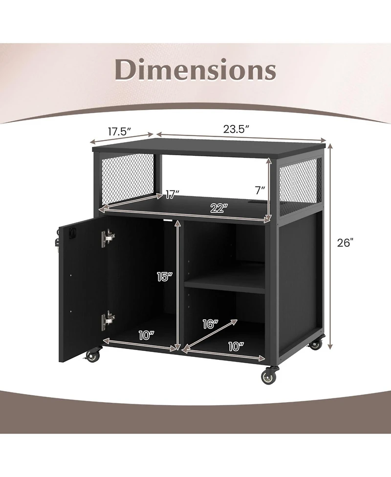 Mecale File Cabinet on Wheels with Charging Station and Cable Management Hole
