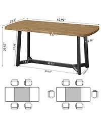 Tribesigns 63" Farmhouse Pine Solid Wood Dining Table with Metal Frame
