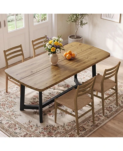 Tribesigns 63" Farmhouse Pine Solid Wood Dining Table with Metal Frame