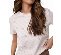 Guess Women's 4G Rhombus Studs Embellished Logo Print Short-Sleeve T-Shirt