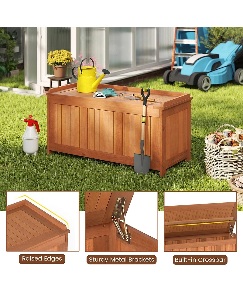 Mecale 52-Gallon Solid Wood Deck Box, 3-in-1 Patio Storage Bench