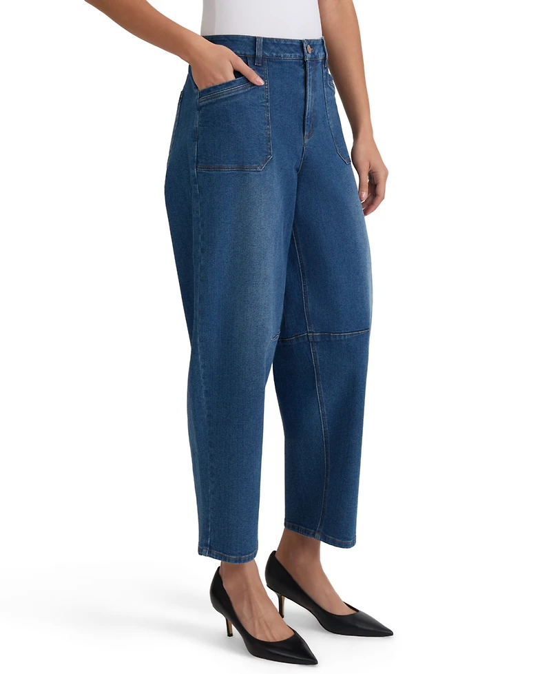 Jones New York Petite Barrel High-Rise Cropped Barrel-Leg Jeans