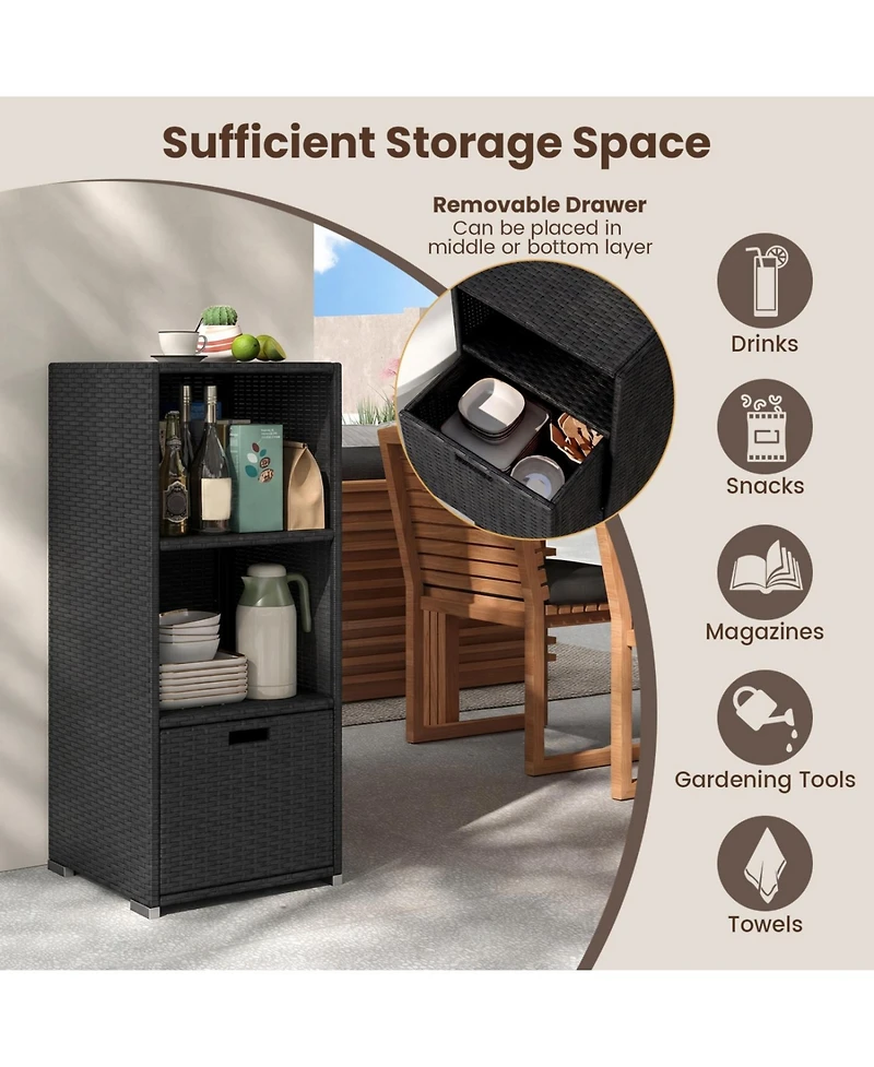 Mecale Outdoor Wicker Storage Tower, 43.5 Tall, with Removable Drawer