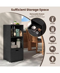 Mecale Outdoor Wicker Storage Tower, 43.5 Tall, with Removable Drawer