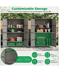 Mecale 4-Door Wicker Storage Cabinet, 58 in Vertical Shed with Shelves