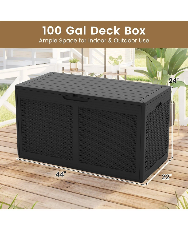 Mecale 100-Gallon Resin Deck Box, Outdoor Storage Bench with Lockable Lid