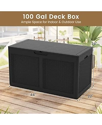 Mecale 100-Gallon Resin Deck Box, Outdoor Storage Bench with Lockable Lid