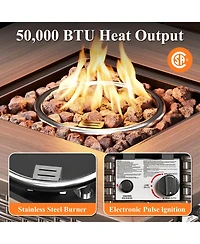 Pocassy 30" Outdoor Square Rattan Propane Gas Fire Pit Table for Outside