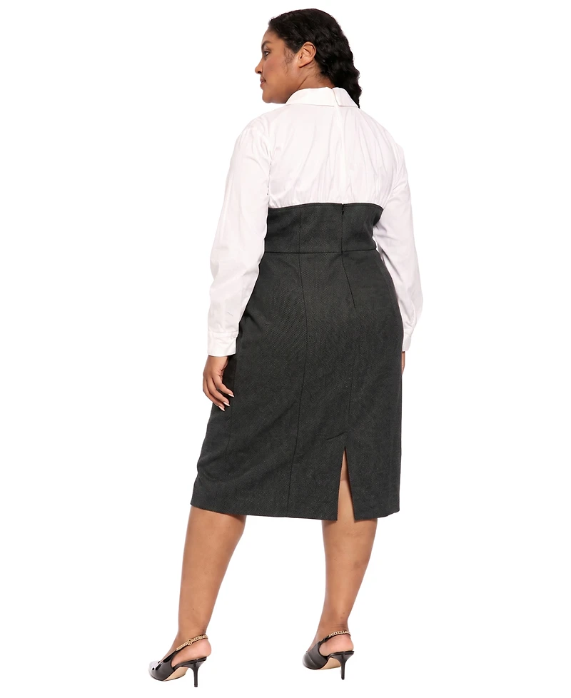 London Times Plus Long-Sleeve Midi Sheath Dress