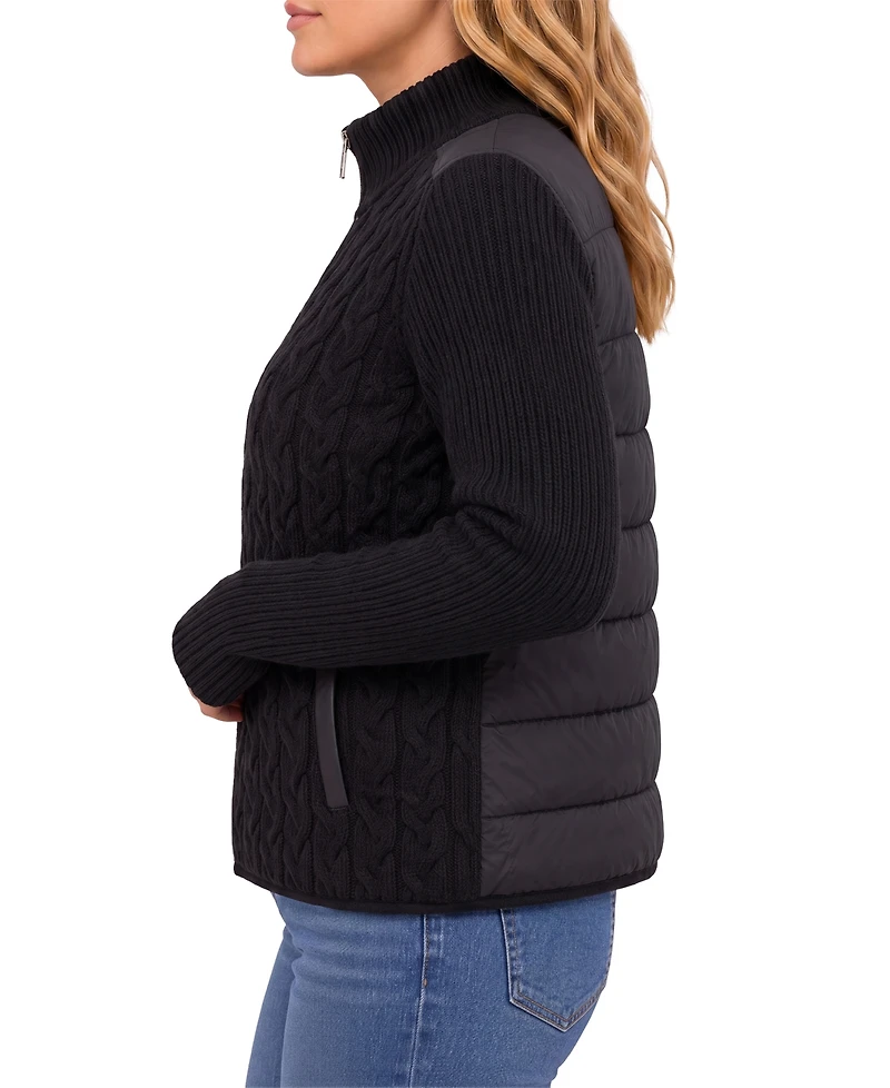 Liverpool Los Angeles Petite Reversible Quilted Cable-Knit Jacket