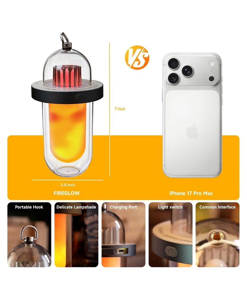 Aronkl Rechargeable Led Camping Lantern Flickering Flame IP54 Waterproof Outdoor Light