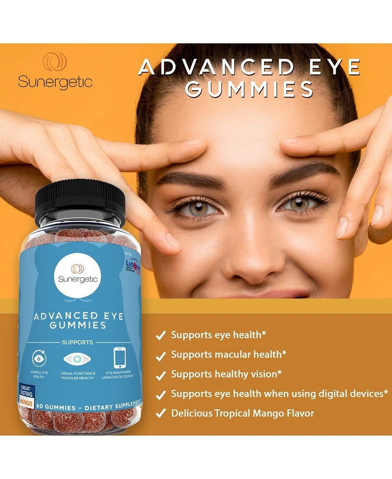 Sunergetic Eye Support Gummies with Lutein and Zeaxanthin Mango Flavor 60 Gummies