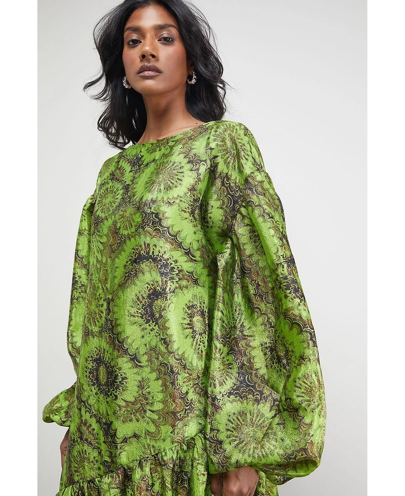 Warehouse Women's Asymmetric Seam Volume Sleeve Midi Dress