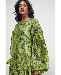 Warehouse Women's Asymmetric Seam Volume Sleeve Midi Dress