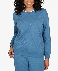 Alfred Dunner Women's Long-Sleeve Crewneck Argyle Pullover Top