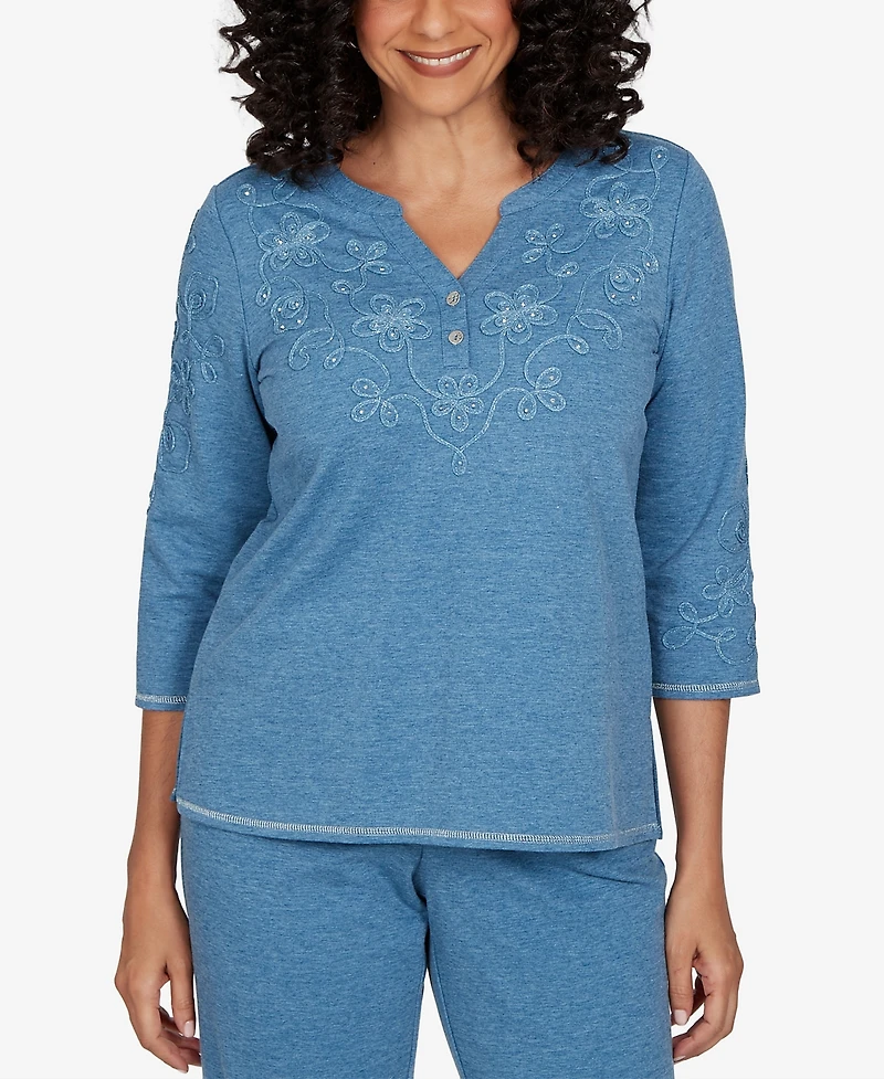 Alfred Dunner Women's V-Neck 3/4-Sleeve T-Shirt