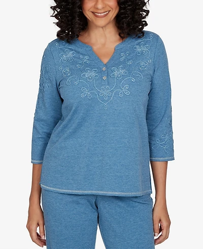 Alfred Dunner Women's V-Neck 3/4-Sleeve T-Shirt