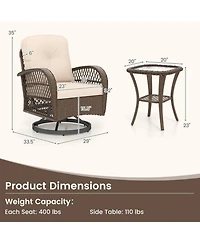 Gouun Outdoor Swivel Rocker Set with Glass Top Table and Thick Cushions