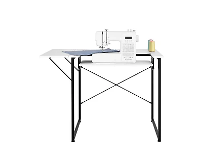 Yobtop Generic for Sewing Table - Multipurpose Sewing Machine Table with Foldable Side Shelf, Adjustable Shelf, Steel Legs, Computer Desk for Home