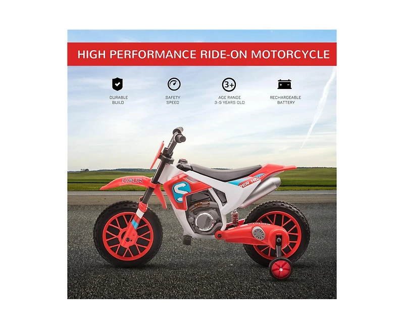Yobtop 12V Electric Dirt Bike Battery-Powered Ride-On with Training Wheels, 66 lb. Capacity, Ages 3-5