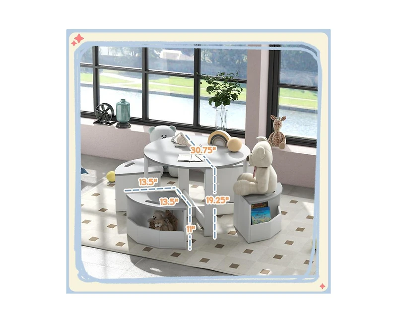 Yobtop Kids Table and Chairs Set - 5 Piece Toddler Set with Storage, Art Craft Drawing, Playroom Classroom Nursery