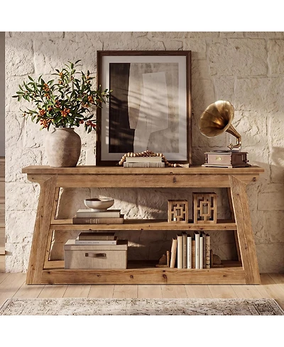 Tribesigns Console Table with Storage, Solid Wood Sofa Table | 3-Tier