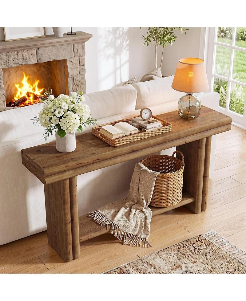 Tribesigns Solid Wood Console Sofa Table, Farmhouse Long Entryway Table Behind Couch