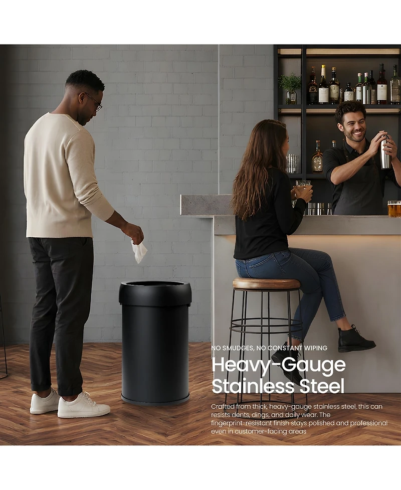 Home Zone Living 16 Gallon Stainless Steel Open Top Trash Can with Round Design