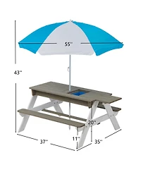 Yobtop Wooden 3-in-1 Sand and Water Picnic Table with Umbrella, Seats 4, Ages 3-8