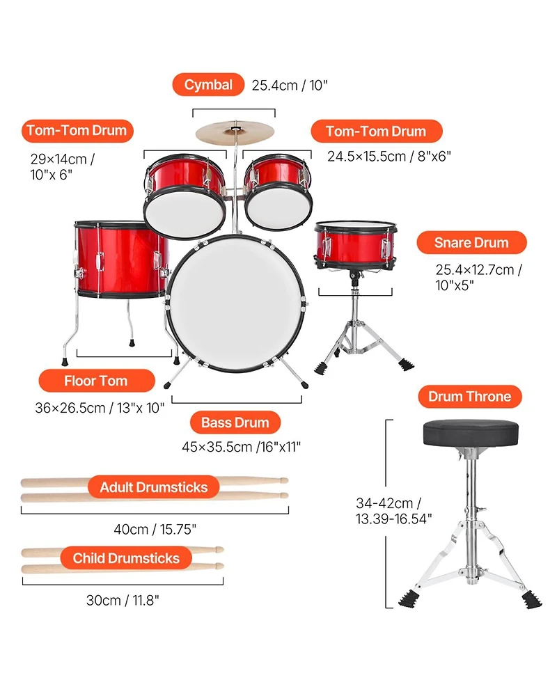 Yobtop Kids Adjustable 5-Piece Drum Set, Ages 6+
