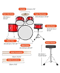Yobtop Kids Adjustable 5-Piece Drum Set, Ages 6+