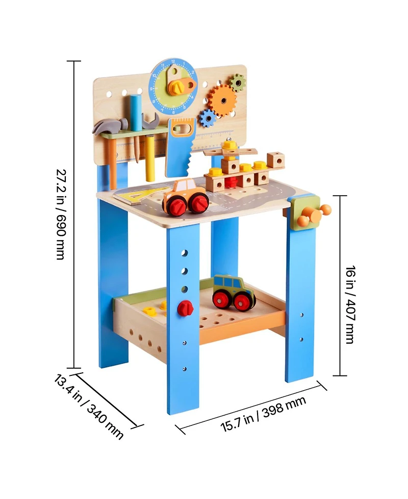 Yobtop Road-Themed Wooden 7-Piece Tool Workbench, Ages 3+
