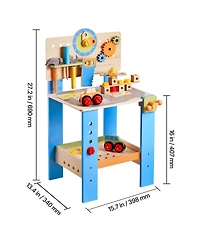 Yobtop Road-Themed Wooden 7-Piece Tool Workbench, Ages 3+