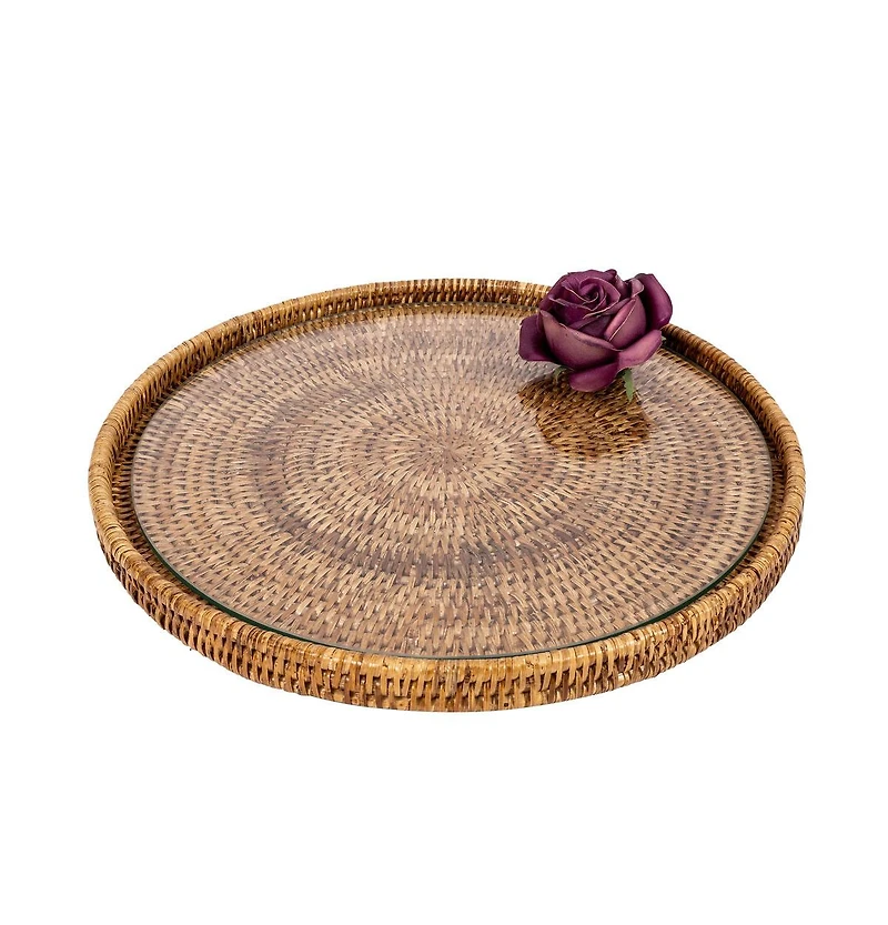 Round Flat Tray with Glass Insert