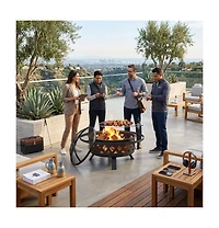 Aoxun 30in Outdoor Fire Pit With Grill, Steel Fire Bowl for Bbq Camping Picnic, Garden Patio Heater Charcoal Log Wood Burner