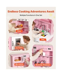 Yobtop Wooden Play Kitchen with Interactive Lights, Sounds & Accessories, Ages 3+