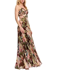 Dress The Population Women's Floral Pleated V-Neck Gown
